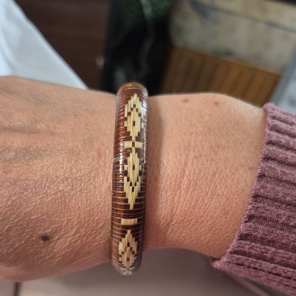 Vintage Rattan Bangle with Southwest Accents